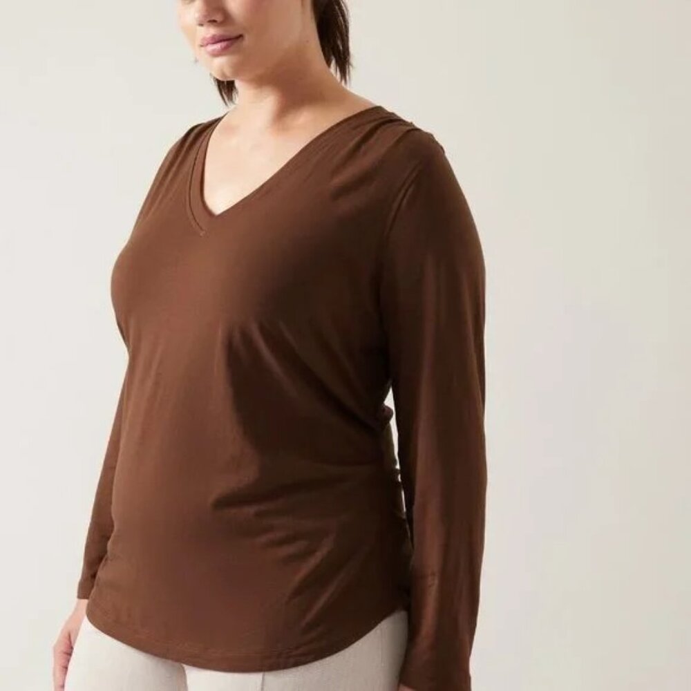 Athleta Outbound Top Women's Long Sleeve Active Fashion Shirt Brown Size Large - Picture 1 of 9
